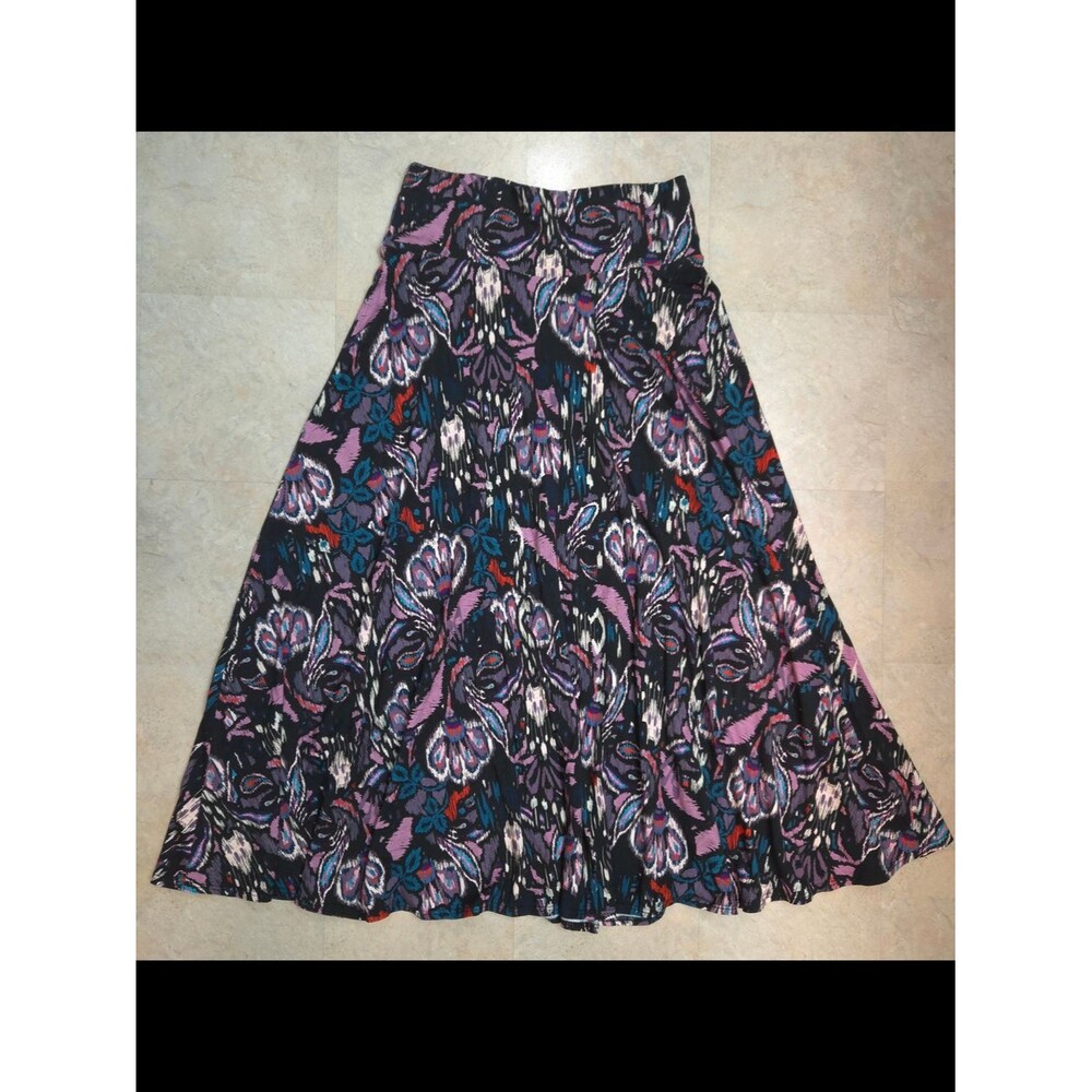 Salaam Black Floral Maxi Skirt with Purple & Teal Paisley Stretch Size S